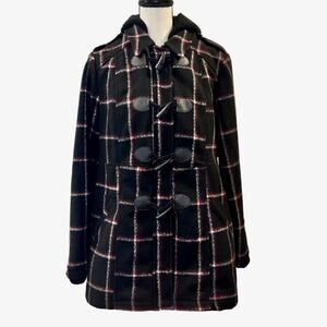 Torrid Black and Pink Plaid Toggle Coat
